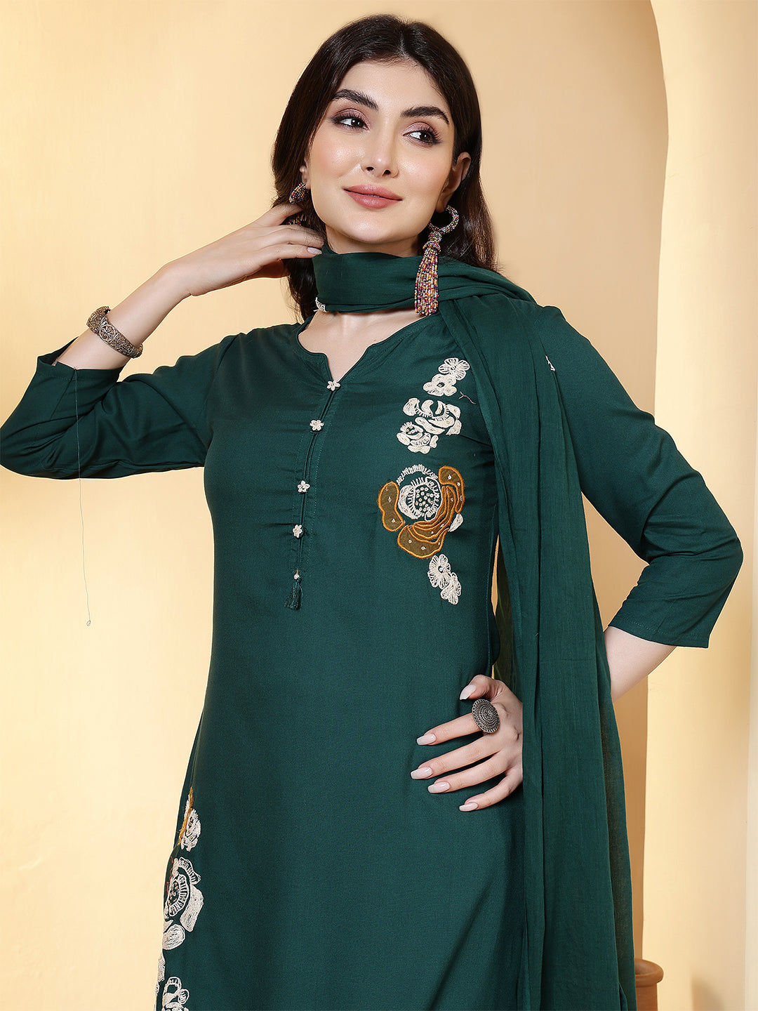 Embroidered Straight Kurta Set with Pant & Dupatta